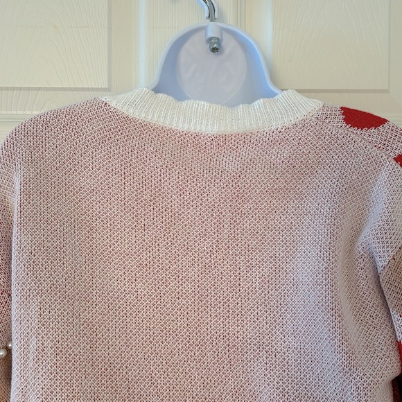 Red + Cream Pearl Heart Knit Sweater - Picture 13 of 16